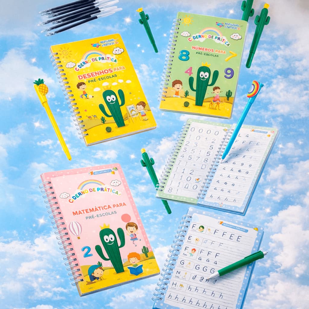 Caderno Mágico Infantil em Português – Livro de Caligrafia Reutilizável ✏️📚