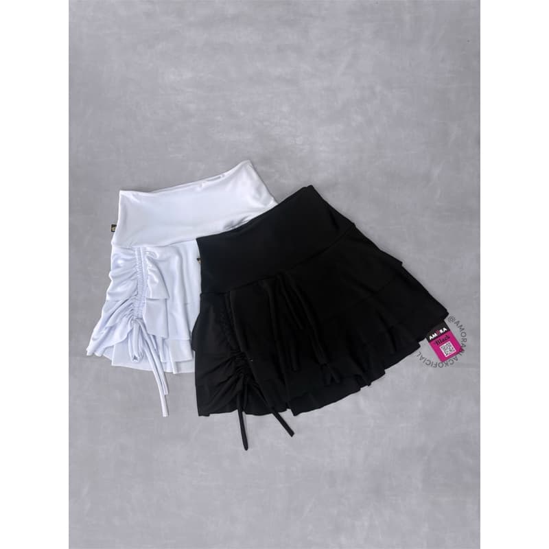 Short Saia Feminino Suplex Com Babado E Short Por Baixo Tamanho Único