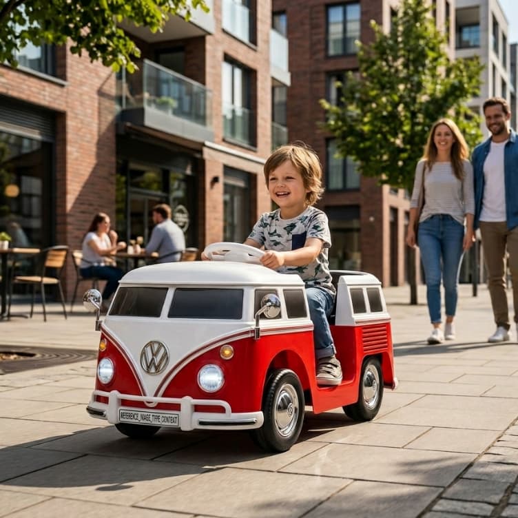 Carrinho Elétrico Infantil Kombi Vermelha 6V Controle Remoto LED Som Recarregável