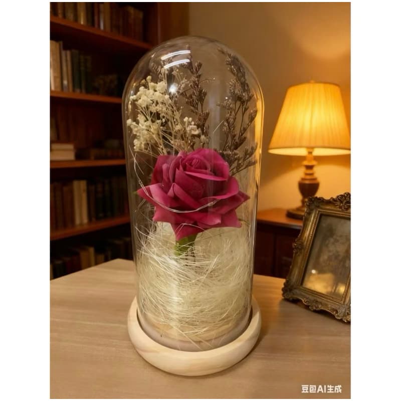 Cúpula Luminária com Flor vermelha COM LUZ LED