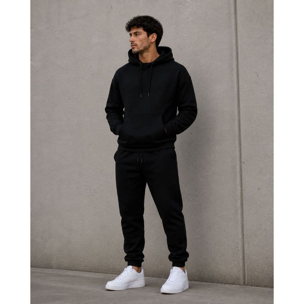 Conjunto de Moletom Canguru Capuz Bolso Liso + Calça Feminino Masculino Algodão Unissex