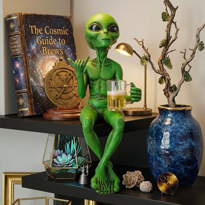 Estatueta Alienígena ET 16Cm Decoração Estátua Sentada Enfeites Decorativos Para Casa Em Resina