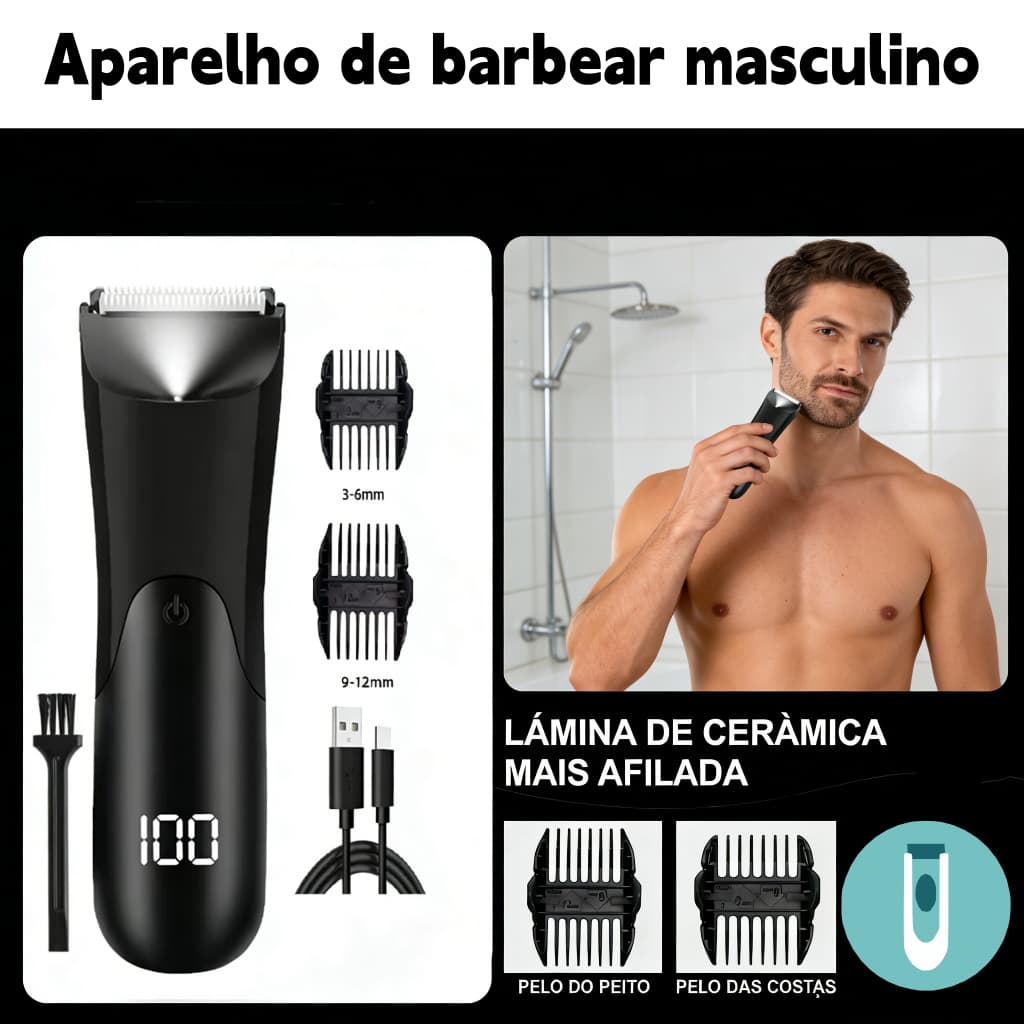 Barbeador Masculino Tesoura De Pêlos Corporais À Prova D'água LED Display Barbeador Aparador De Pêlos Na Zona Do Biquíni