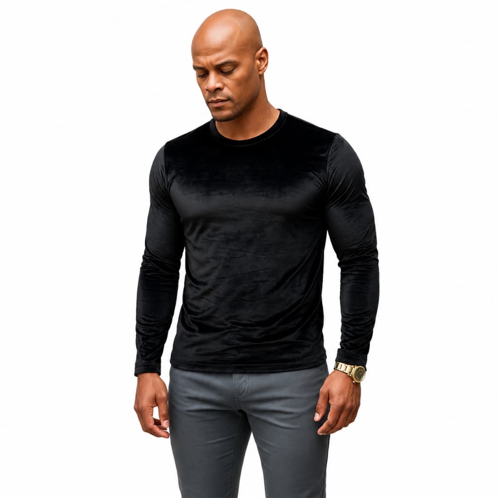 Camiseta Masculina Veludo Manga Longa Slim Diandrher Toque Macio Caimento Ajustado Casual Premium