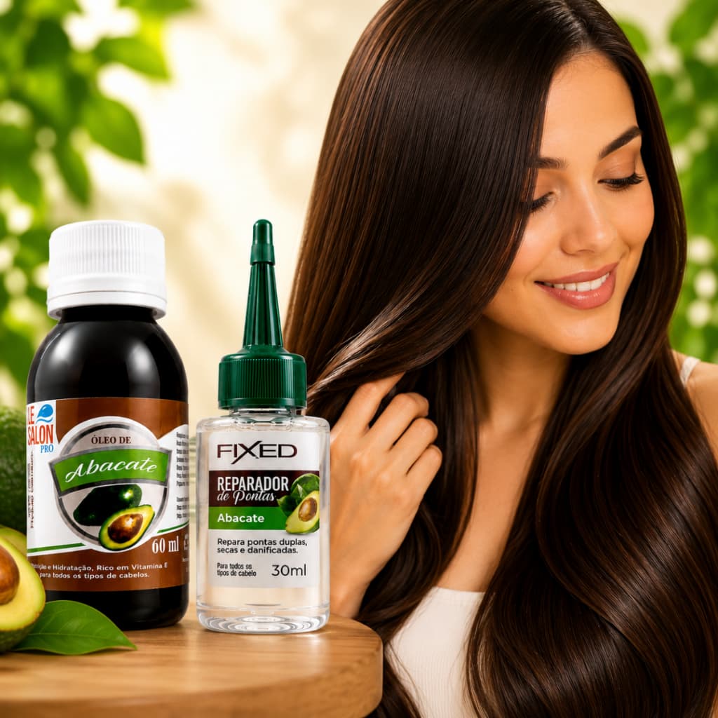 Kit Óleo De Abacate + Reparador De Pontas Nutrição Hidratação Brilho Capilar