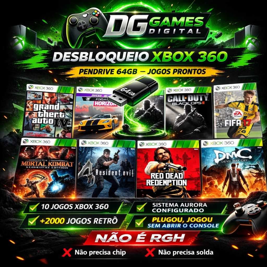 10 JOGOS XBOX 360 + AURORA + DESBLOQUEIO + RETRO
