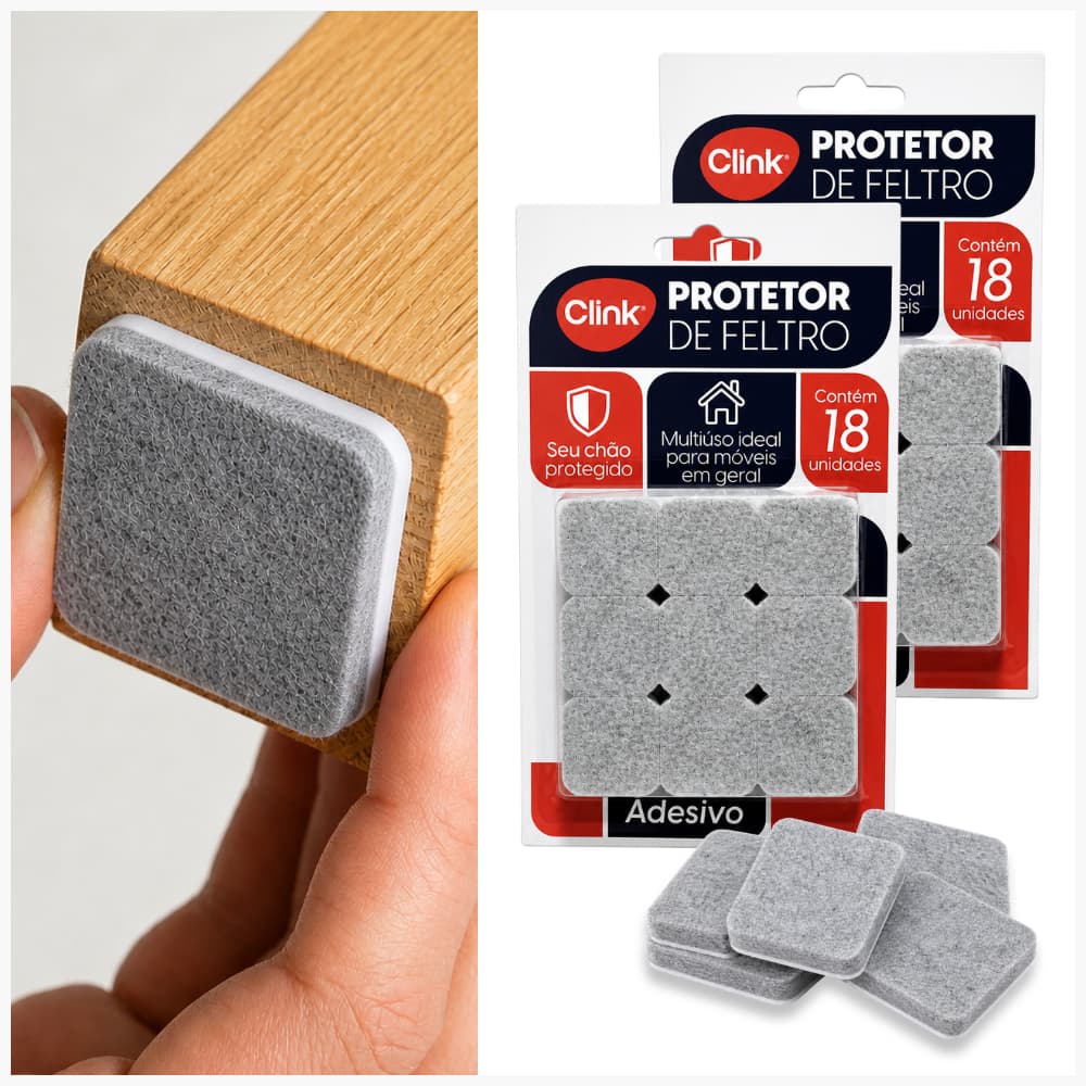 Feltro Protetor Adesivo Quadrado 3cm x 3cm x 5mm Cinza 36und Para Pé de Cadeira Mesa Móveis