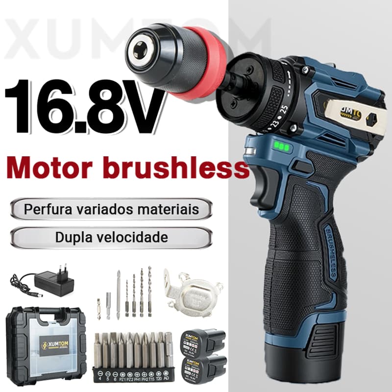 Parafusadeira elétrica com furadeira de 16,8 V e torque de lítio 2 em 1 de 65 Nm -2 Baterias