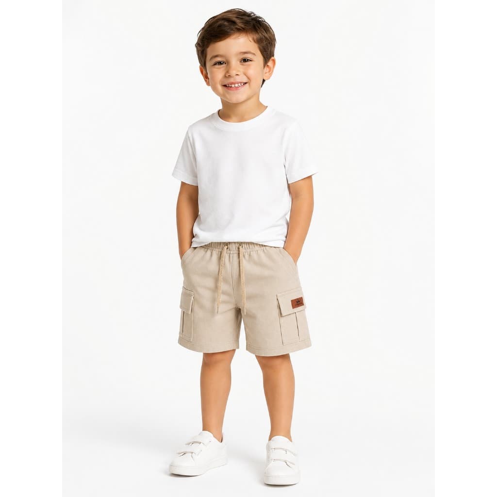 Short infantil juvenil cargo em linho menino básico estiloso