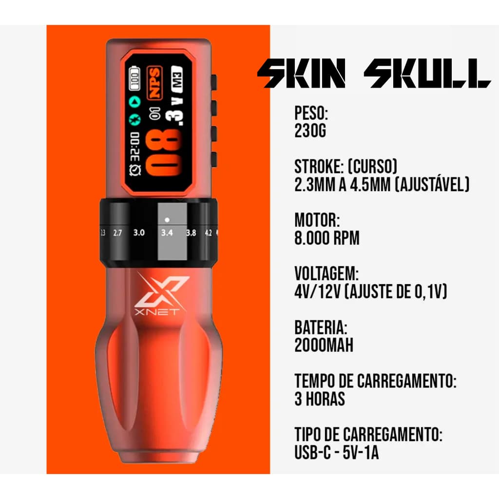Máquina De Tatuagem Flip Skin Skull Bateria Ajuste De Curso para Cartuchos Universais