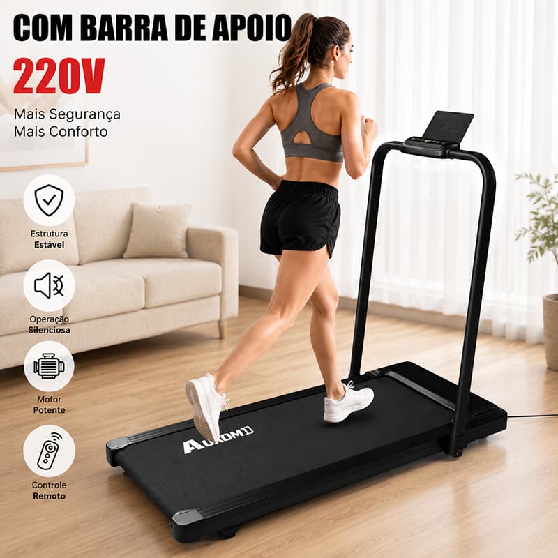Esteira Elétrica 220V Até 150KG Com Barra de Apoio Silenciosa e Compacta Fitness Casa