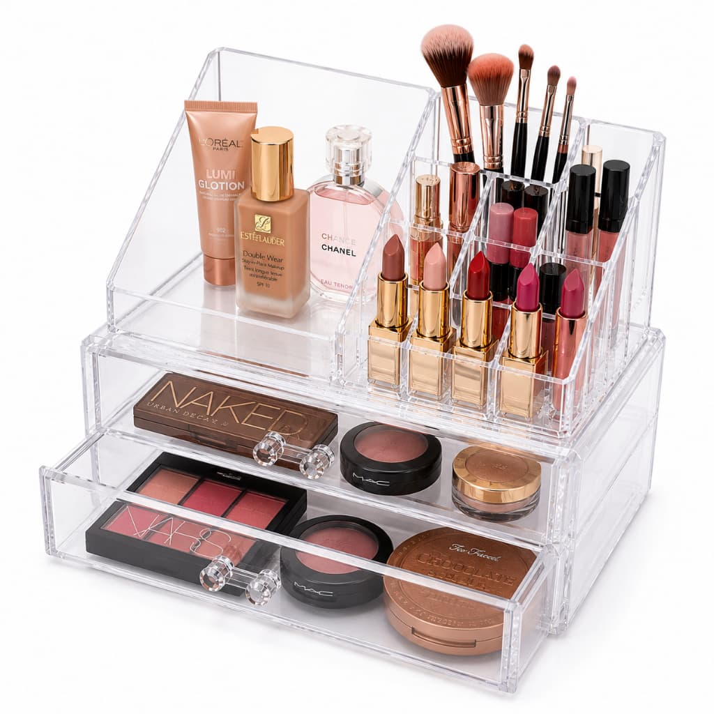 Organizador de Maquiagem Acrílico Transparente Porta Cosméticos Skincare Perfumes Pincéis Multiuso