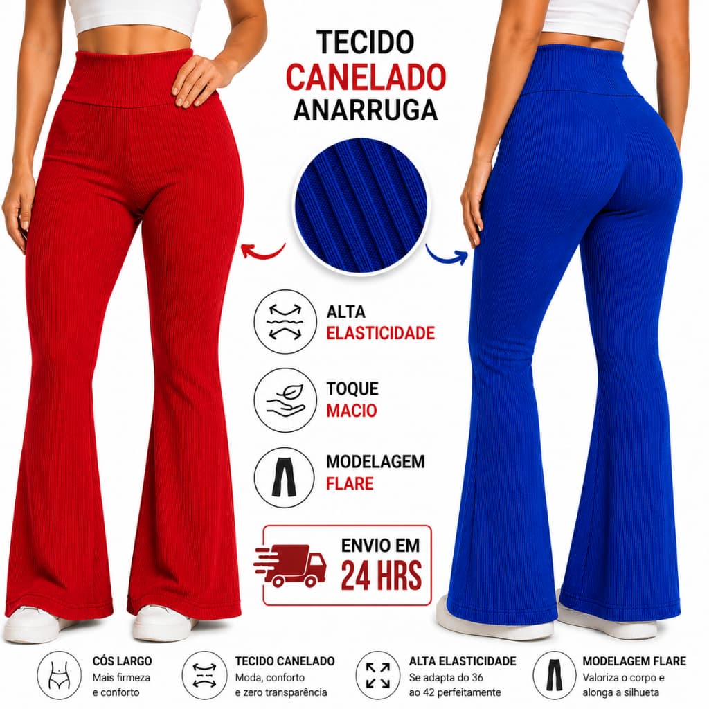 Calça Flare Legging Academia canelado