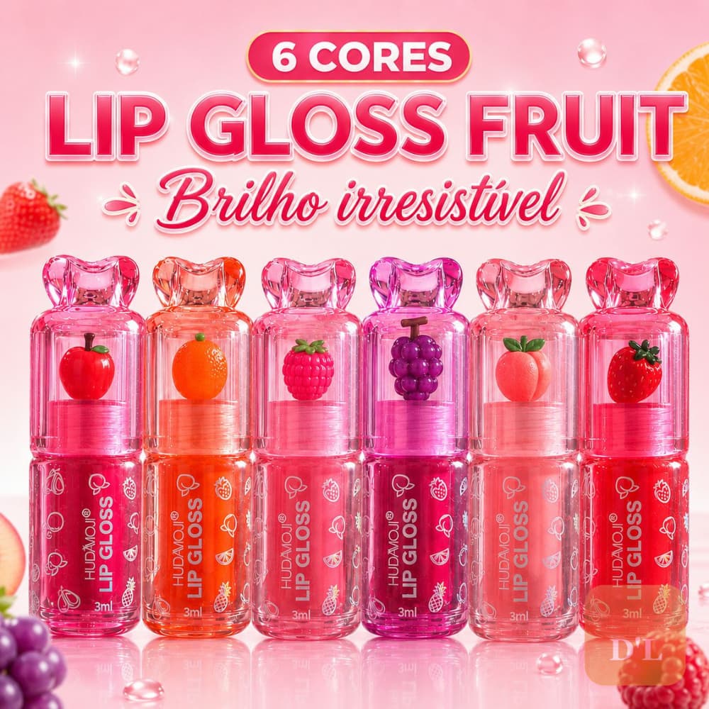Lip Gloss Fruit Hudamoji Brilho Espelhado Frutas Gloss Labial Hidratante 6 Cores Maquiagem Boca