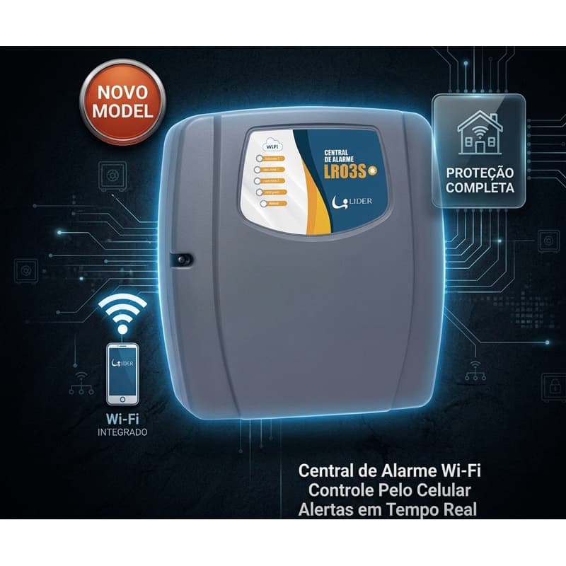 Central de Alarme Lider LR03SW Wi-Fi App Celular Alexa Google Residencial Comercial Bivolt Completa