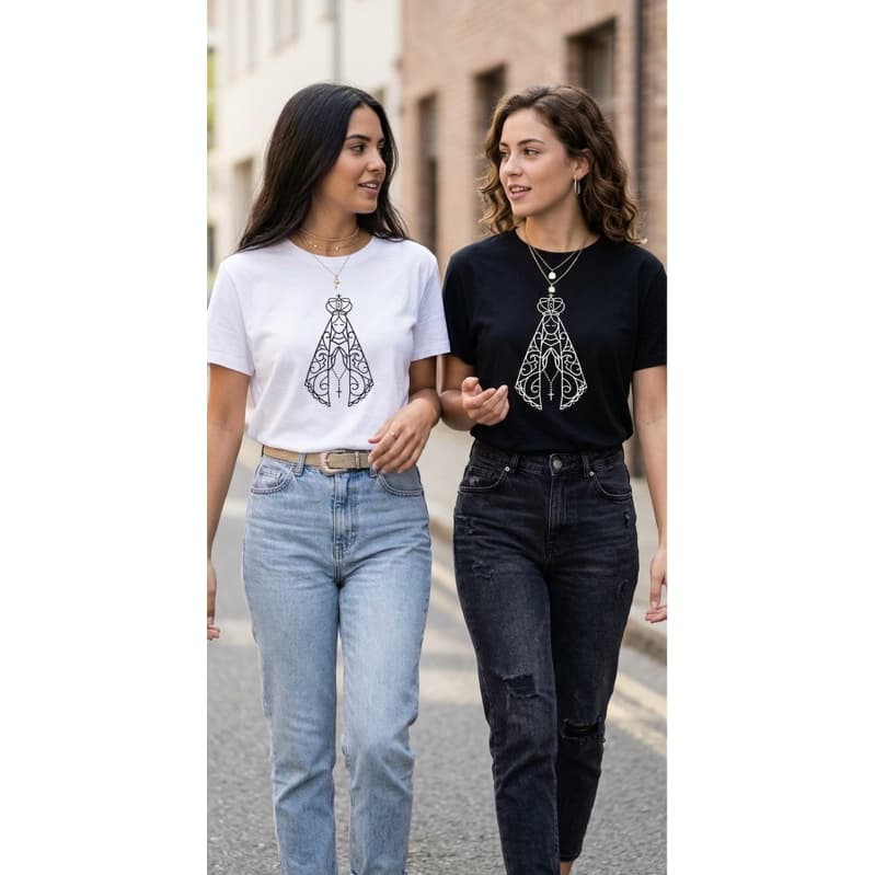 Camiseta Nossa Senhora Aparecida Algodao Moda Estilo Católico Cristã