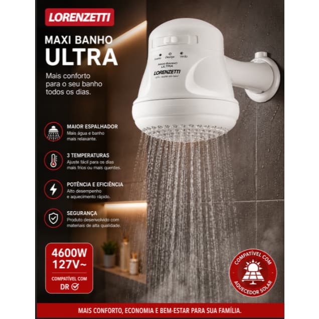 Chuveiro Maxi Banho Branco Com Cano 220V/5500W Lorenzetti