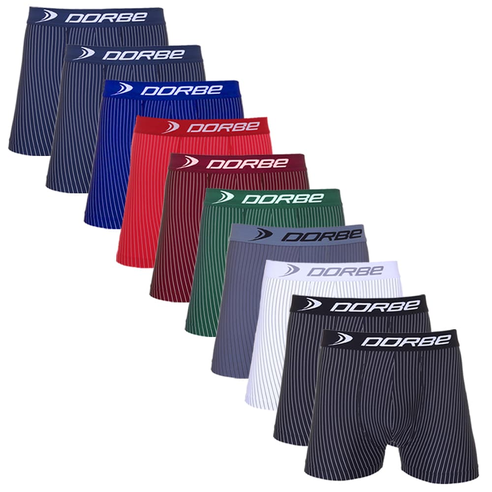 Kit 10 Cuecas Boxer Risca de Giz Microfibra Dorbe Não Enrola Original Masculina Cueca Box Listrada