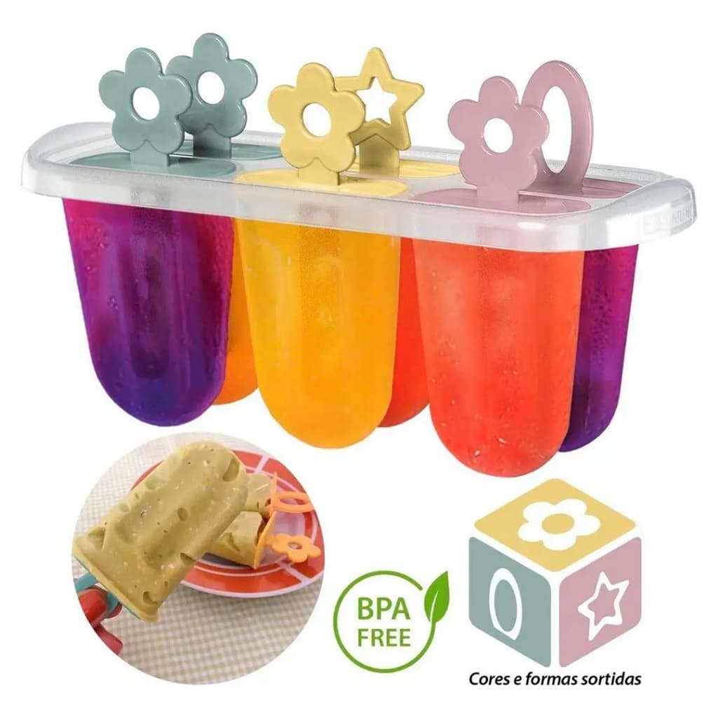 Forma Sanremo para Picolé Plástico - Palitos Coloridos e Fácil de Limpar, Produz 6 Picolés