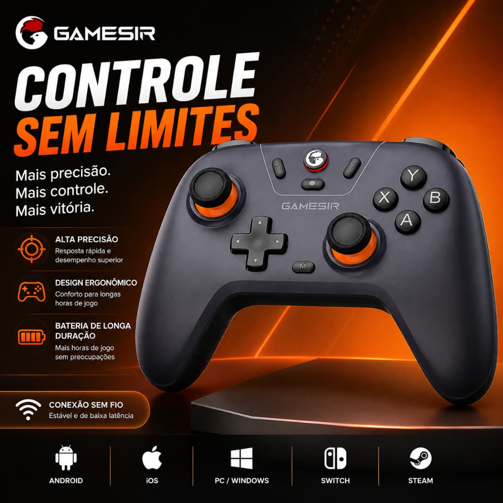 Controle GameSir Nova Lite T4 Hall Effect Sem Fio para Switch PC Android iPhone Steam