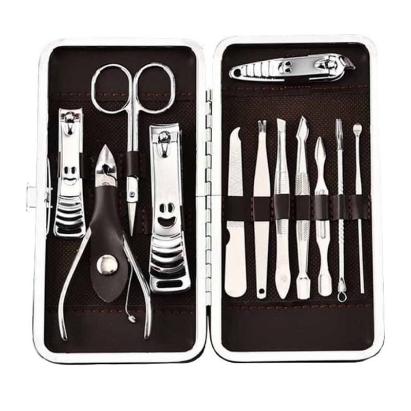Kit Manicure Profissional 12 Peças em Aço Inox – Compacto, Elegante e Completo