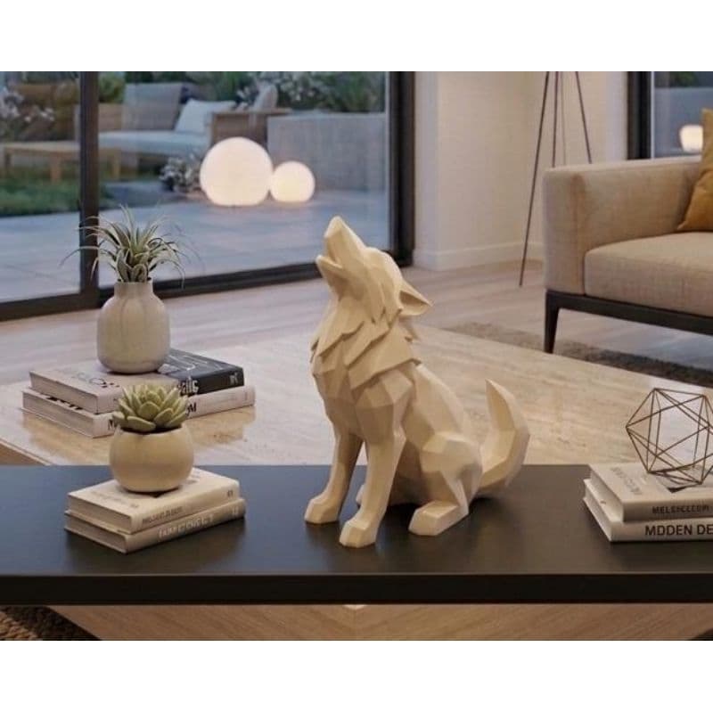 Decoração Lobo Low Poly Escultura Moderna feito Impressão 3D Enfeite para Sala, Escritório e Quarto Estilo Minimalista