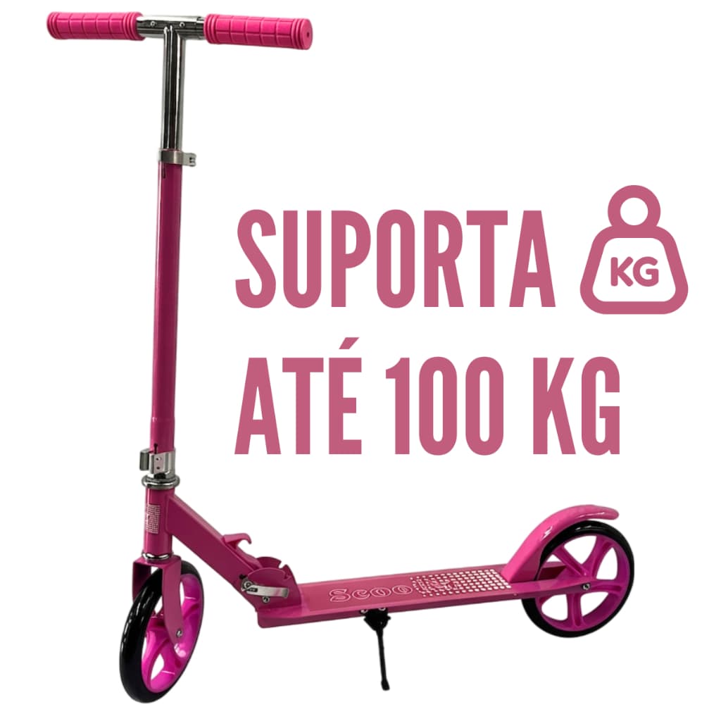 Patinete Crianças Jovens e Adultos Ajustável Rosa 100Kg