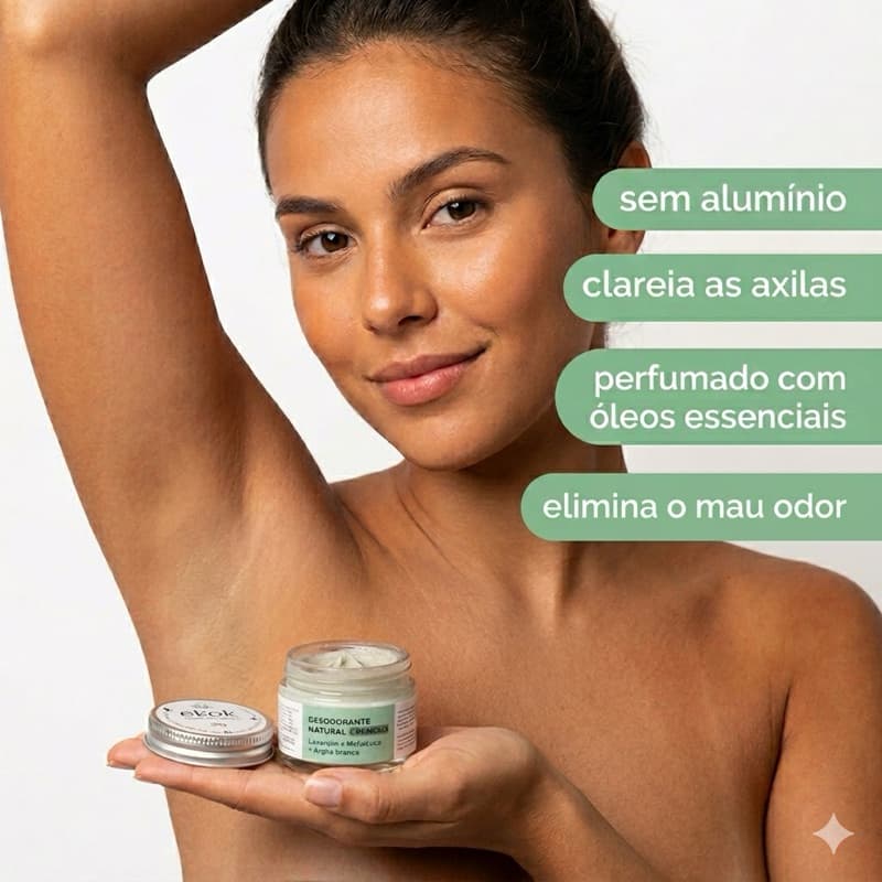 Desodorante natural, clareador, sem alumínio com óleo essencial de lavandin e melaleuca 30g