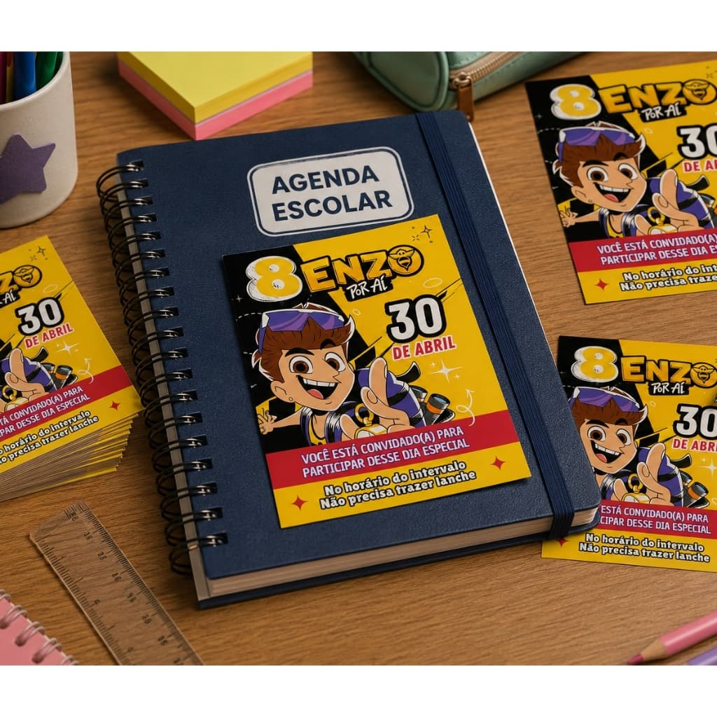Convite ADESIVO para Agenda Escolar NATAN POR AI - 9x6cm Papel Fotográfico 130m/g