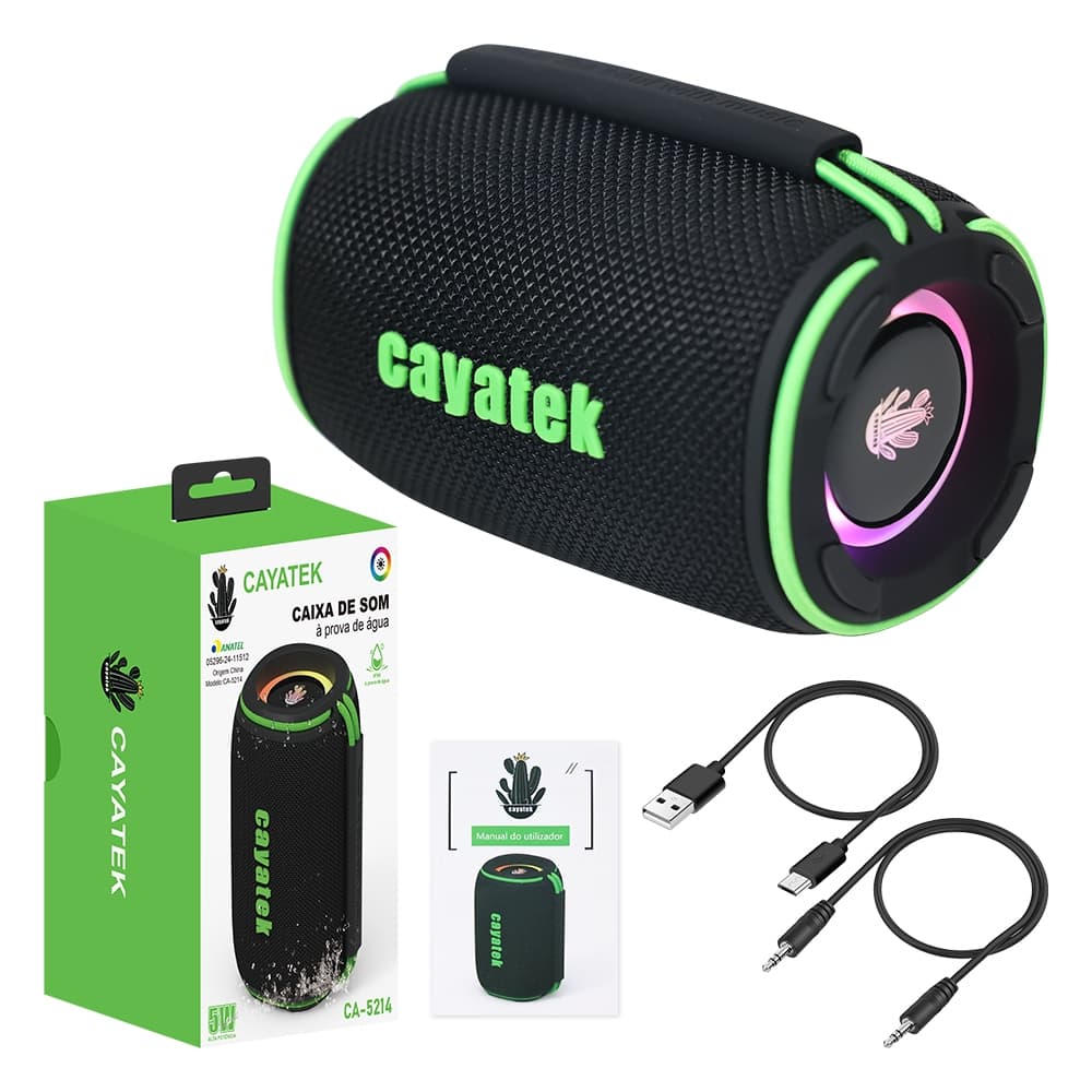 Cayatek Caixa de Som Bluetooth, À Prova de Água, LED RGB, 5W, Portátil para Piscina, Praia e Viagem