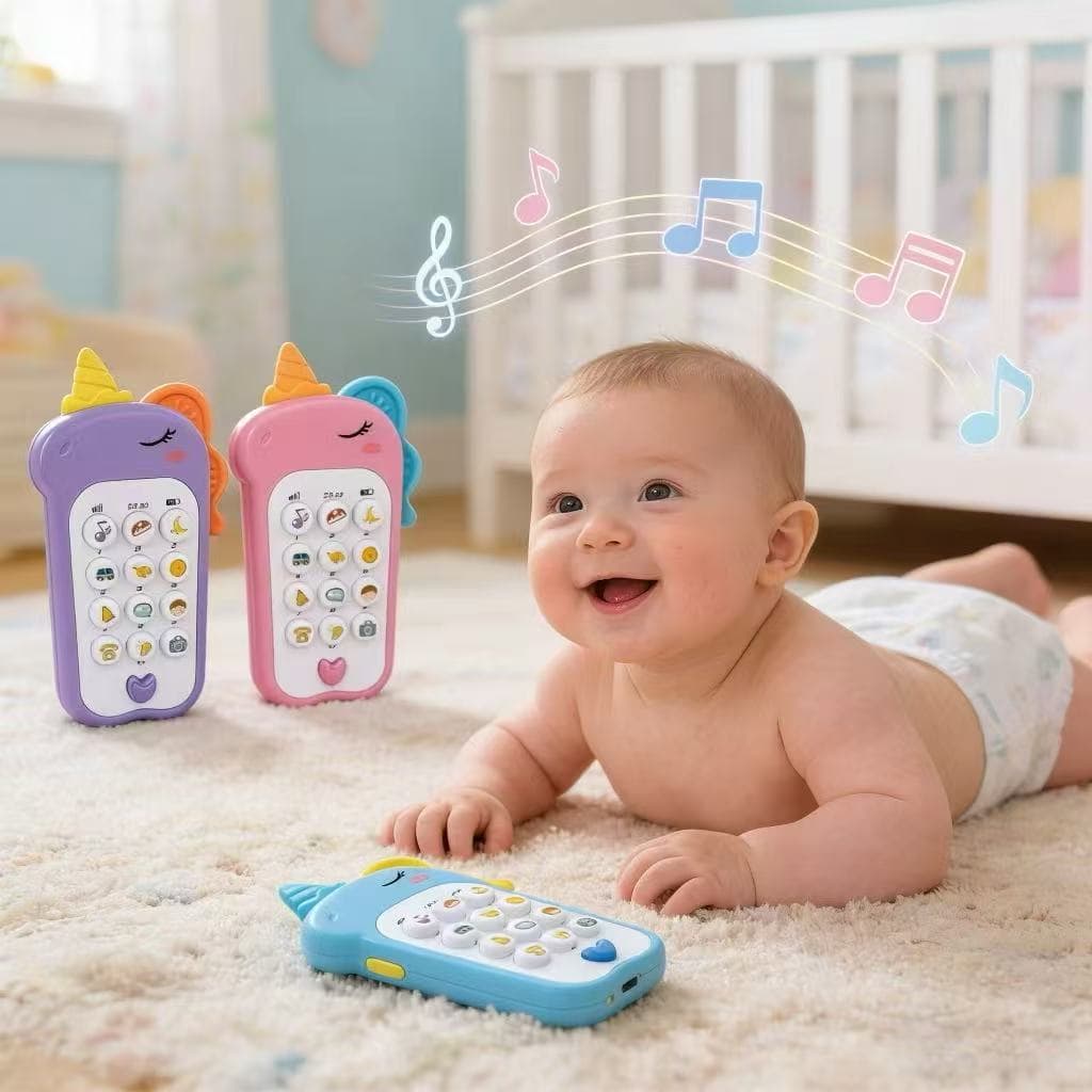 Celular Brinquedo Unicórnio Bebê, Mordedor Seguro e Música Educativa para Desenvolvimento Infantil