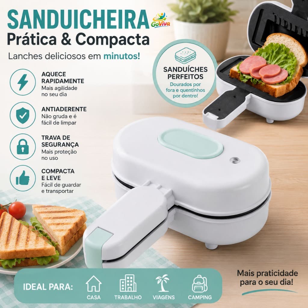 Sanduicheira Elétrica Mini Antiaderente Torradeira Grill Portátil Lanches Café da Manhã