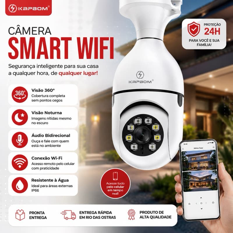 Câmera Wi-Fi 1080p: Rotação 360°, Rastreamento Automático, Monitoramento Residencial, Interna/Externa