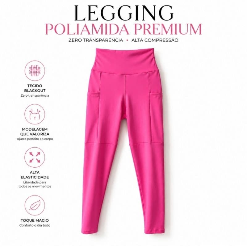 Legging Fitness Feminina Com Bolso Lateral Poliamida Premium Zero Transparência Cintura Alta