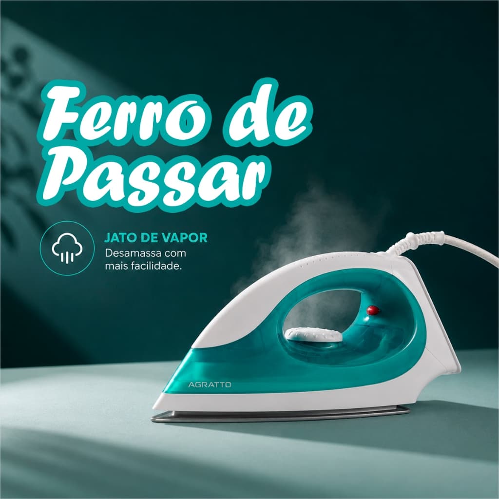Ferro de Passar Roupa a Vapor Ferro de Passar Profissional Branco Ferro Antiaderente 127V Agratto
