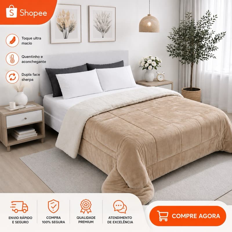 Coberdrom Edredom Queen Size Manta e Sherpa Pele de Carneiro Dupla Face  Premium Super Macio e Quentinho Inverno