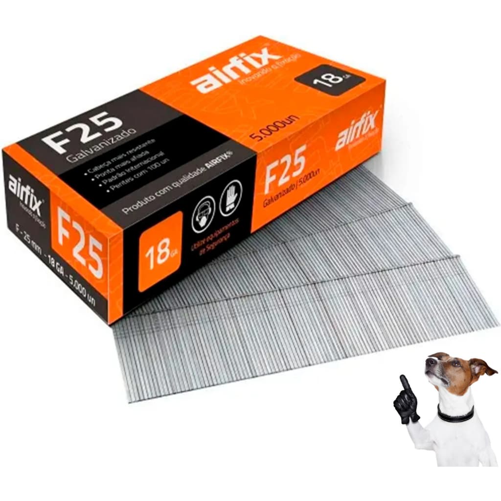 Pino F25 Galvanizado Airfix 25mm Caixa 5.000 Unidades P/ Pinador Pneumático MDF Madeira Marcenaria