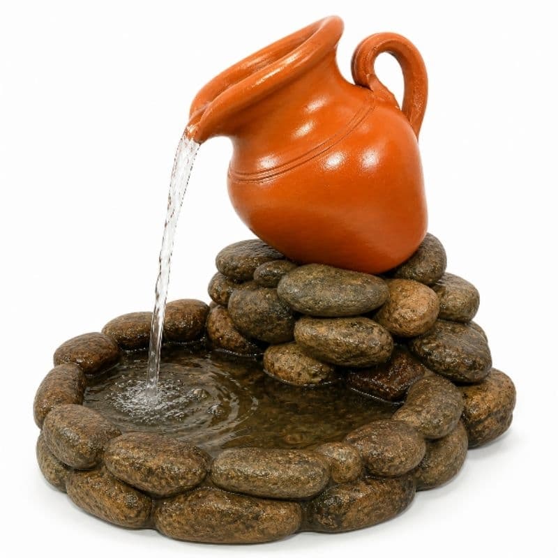 jarro de barro inclinado para fonte de água decorativa artesanal com furo