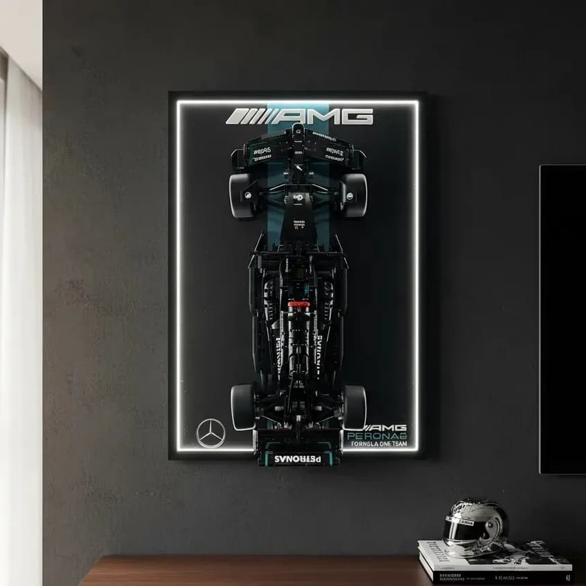 Quadro Expositor para Lego Mercedes FW14 com LED | Impressão Fosca + Acrílico 2mm