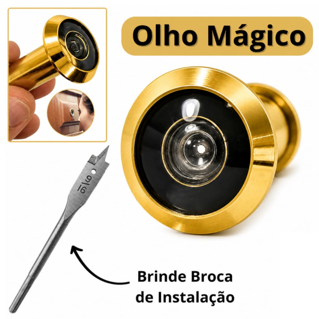 Olho Mágico Dourado Com Ângulo Visual 200º Com Regulagem Para Porta de Madeira Casa