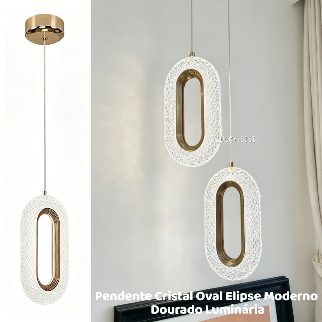Luminária Pendente Oval Rattan Dourada Minimalista，Luz de Teto Luxo Metal Dourado Ambiente Aconchegante，Lustre Pendente