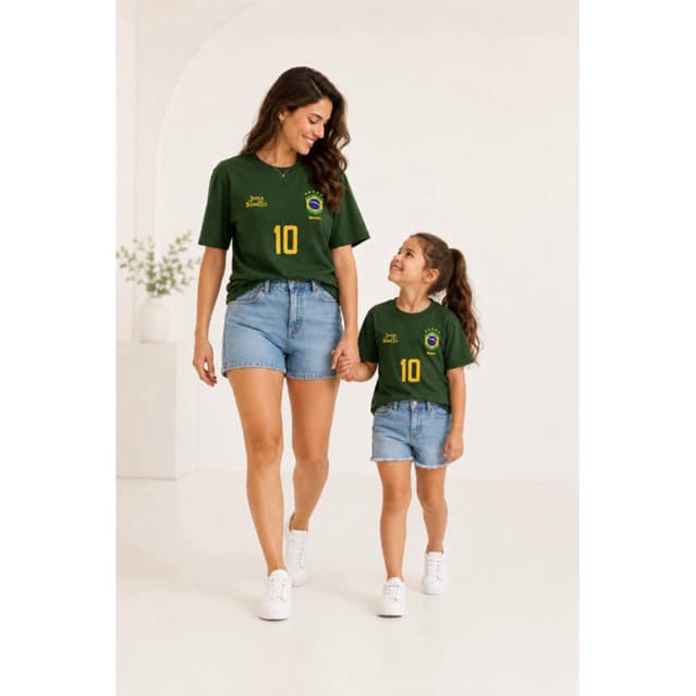 Camiseta Brasil Unissex Adulto e Infantil Verde Militar | Kit Família Copa do Mundo | Camisa Seleção Brasileira Algodão
