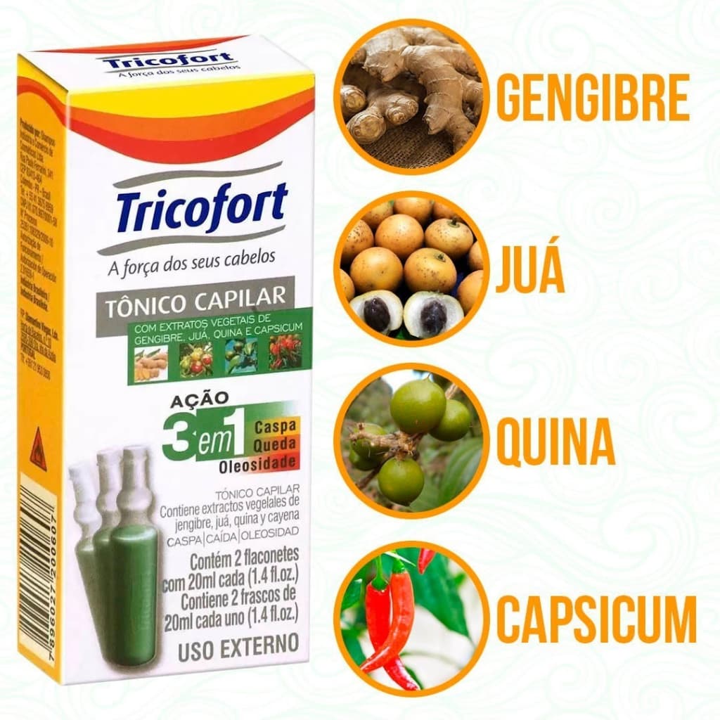 Tônico Capilar Tricofort 3 Em 1 Anticaspa Queda e Oleosidade 2 Ampolas Flaconetes 20mL Cada