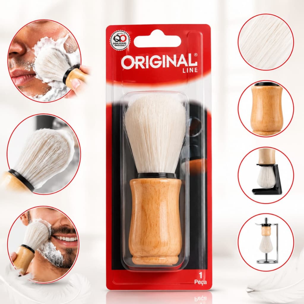 Pincel de Barbear Cerdas Macias Cabo de Madeira Espuma Perfeita Barba Masculino Original Line