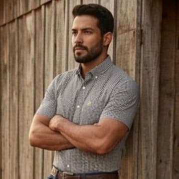 Camisa masculina manga curta country xadrez rodeio