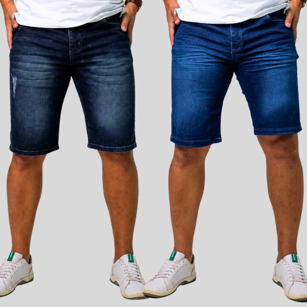 Kit 2 Bermudas Jeans Masculina Slim Com Elastano Lycra Premium | Direto Da Fábrica - Lançamento