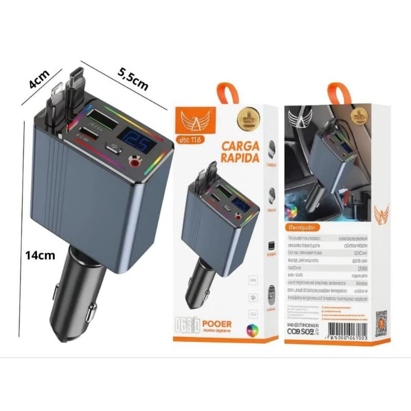 Carregador Veicular Turbo 4 em 1 Cabo Retrátil Tipo C iPhone Altomex AL-C118