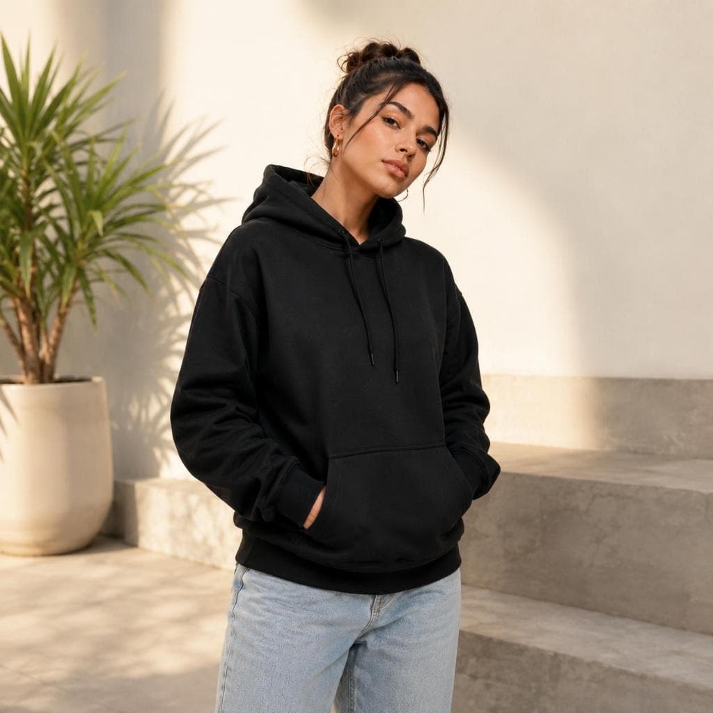 moletom Feminino preto  blusa de frio de toca canguru