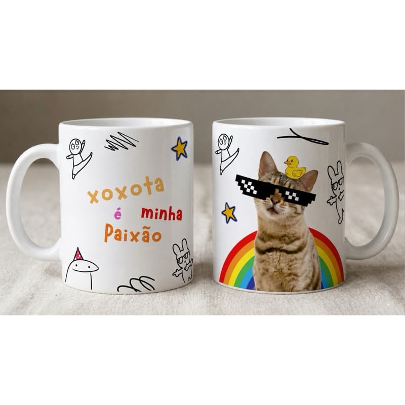 Caneca em Porcelana Personalisada Engraçada Para Amigos Casal Namorado Meme Viral Gato Fofo