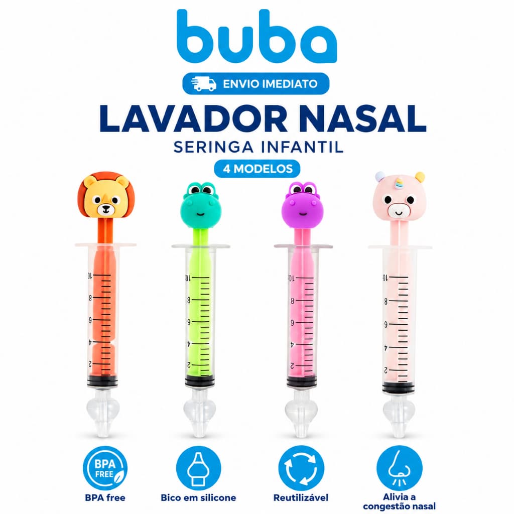 Lavador Nasal Buba Seringa Bico Silicone Bebê Infantil Menino e Menina - Buba